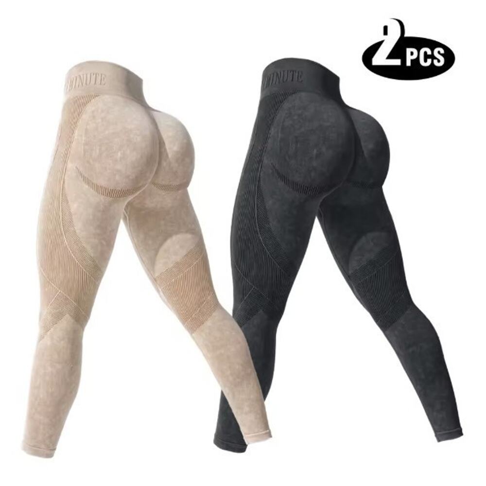2 Pack Women’s High Waisted Seamless Butt Lifting Yoga Leggings Scrunch Fitnes M
